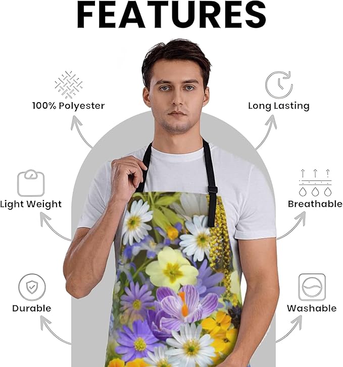 Stained Glass Sunflower Apron for Women Men, Cooking BBQ Chef Polyester Lightweight Floral Mosaic Design Aprons with Pockets for Baking Kitchen Gardening Cleaning, Adjustable, 28×33inch
