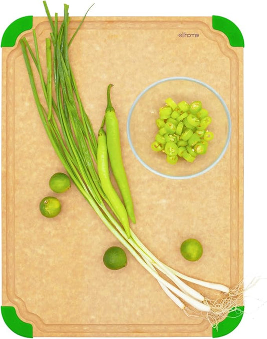 Elihome Premium Series Color Code Wood Fiber Dishwasher Safe Cutting board for Kitchen, Food Icon, Juice Grooves, Non-Porous, Non-slip Feet,Made in USA, X-Large 19 x 14 x 1/4"