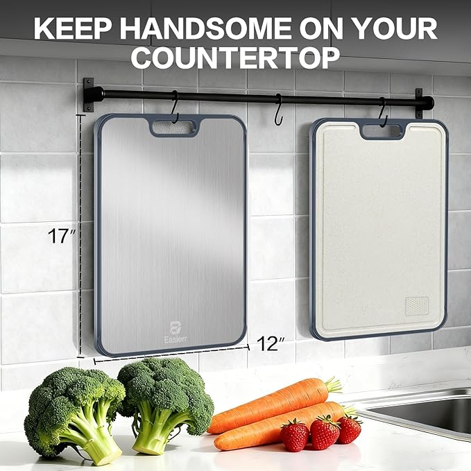 Easierr Extra Large Titanium Cutting Board for Kitchen with Juice Groove, Versatile for Chopping, Serving, Bread, Meat, Veggies, Pure Titanium and Wheat Straw PP, 17 x 12 inch