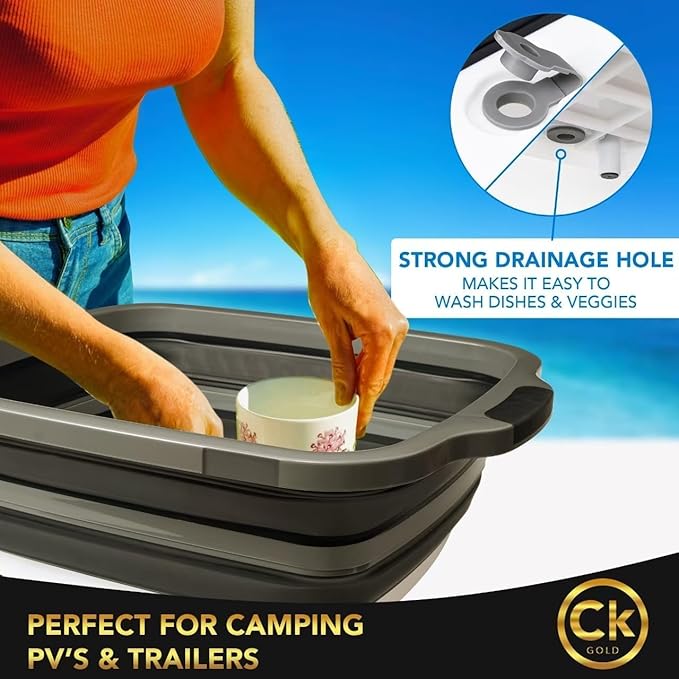New XL Collapsible BBQ Prep Tub wtih LOCKING Lid, Cutting Board & Drain Hole | BPA-Free, Food-Grade, Recyclable, Space-Saving Caddy for Grilling, Camping, Kitchen & Outdoor Cooking (Black, 30 Liters)