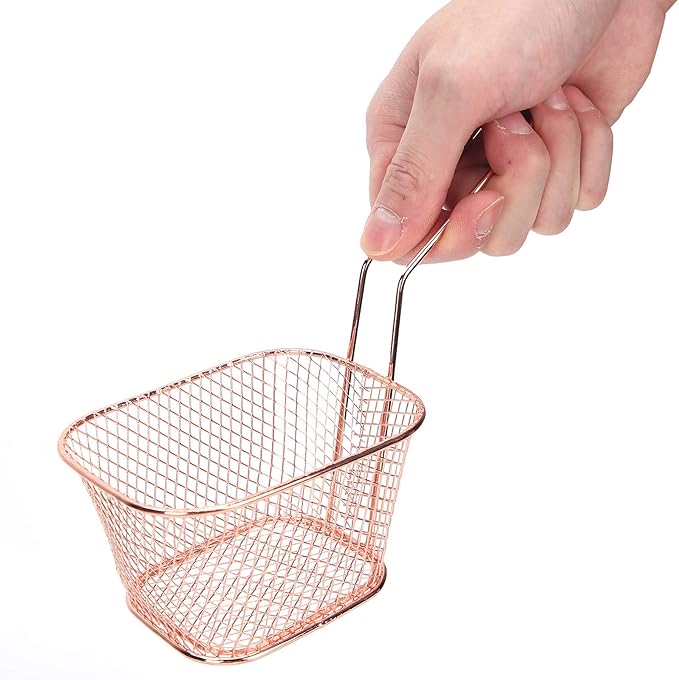 4Pcs Stainless Steel Frying Net Basket flexible design Cooking Strainer for French Fries Food Kitchen Tool(Rose gold)