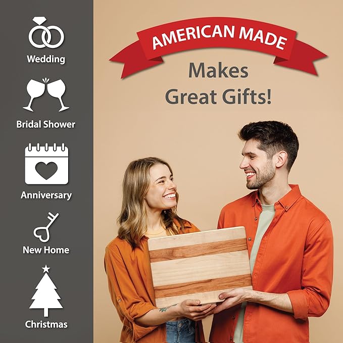 Maple and Cherry Wood Cutting Board - American Made in USA - Unique Kitchen Gifts - Medium 10.5 x 14.5 inch