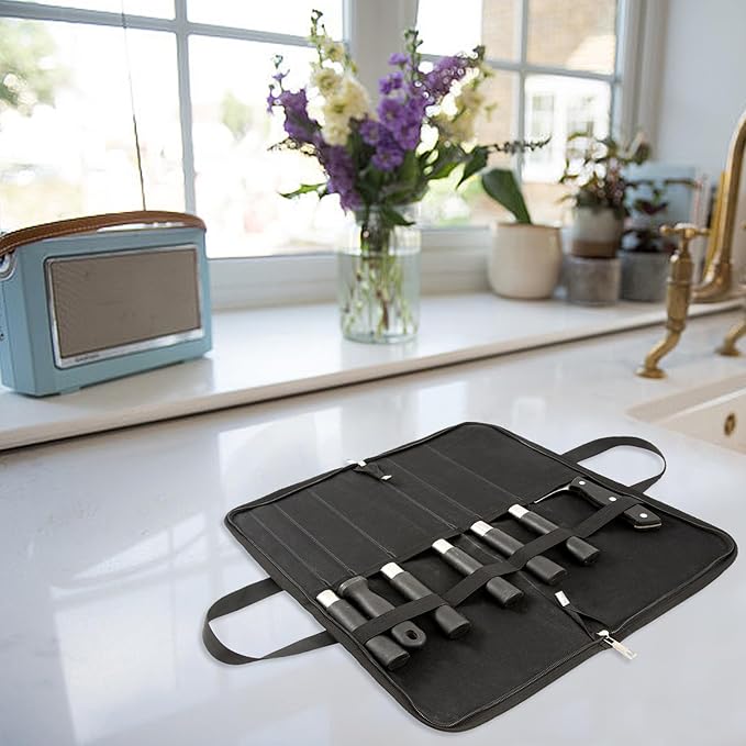 Knife Roll,Knife Bag with 7 Slots,Heavy Duty Waxed Canvas knife Case,Portable Chef Knife Roll Bag For Kitchen Cooking.Cutlery Knives Holders Protectors,Chef Knife Carrying Case For Travel & Camping