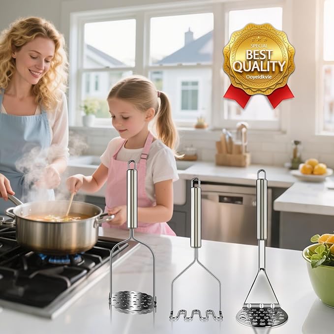 3 PCS Potato Masher Stainless Steel,Bean Smasher,Food Fruit Egg Masher Metal,Masher Kitchen Tool