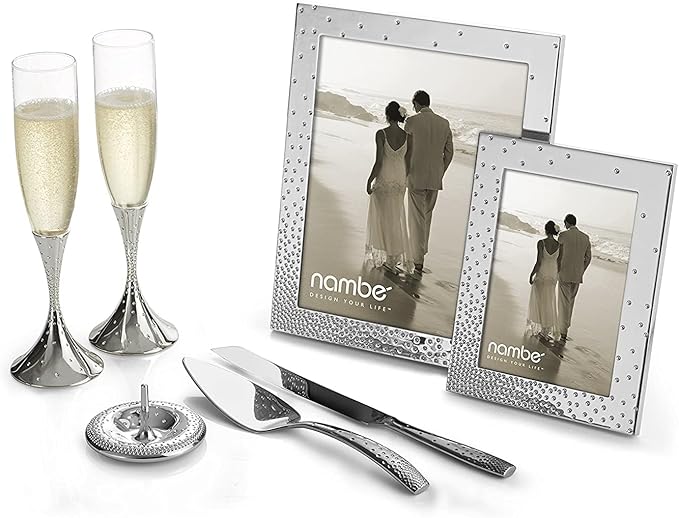 Nambé Dazzle Cake Knife & Server Set – 18/10 Stainless Steel Dessert Serving Utensils with Faceted Handles – Elegant Wedding & Celebration Tableware, Dishwasher Safe, Gift Ready