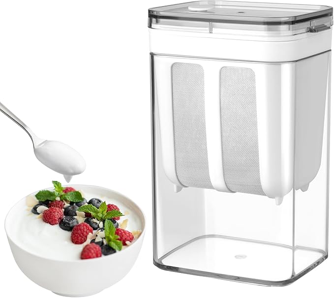 Yogurt Strainer, Small 1800ML (61 Oz) Fine Mesh Strainer, Rice Tea Juicing Food Sieve Strainer, Thick Greek Yogurt Milk Filter Kitchen Tools Reusable Homemade Cup with Stainless Steel Mesh