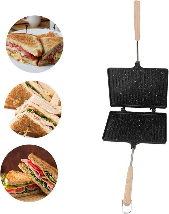 Zerodis Hand Sandwich Maker,Nonstick Double Sided Sandwich Baking Pan Panini Presser Flip Grill Pan Home Breakfast Toaster for Pancakes Toast Omelets