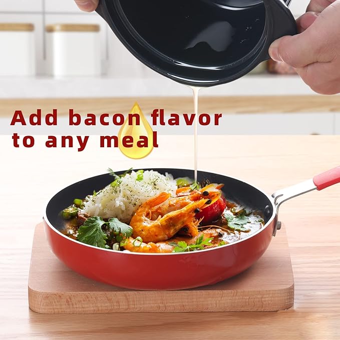 ONTUBE Ceramic Bacon Grease Container Keeper with Strainer, Frying Oil Storage Can, Navy