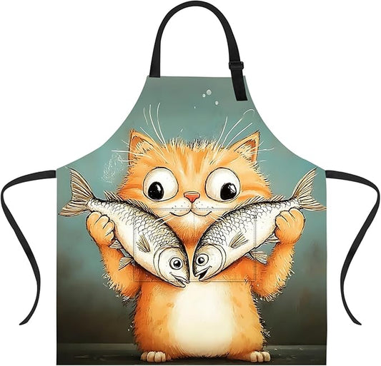 Funny Cat Apron with 2 Pockets Waterproof for Men Women Kitchen Garden Decor