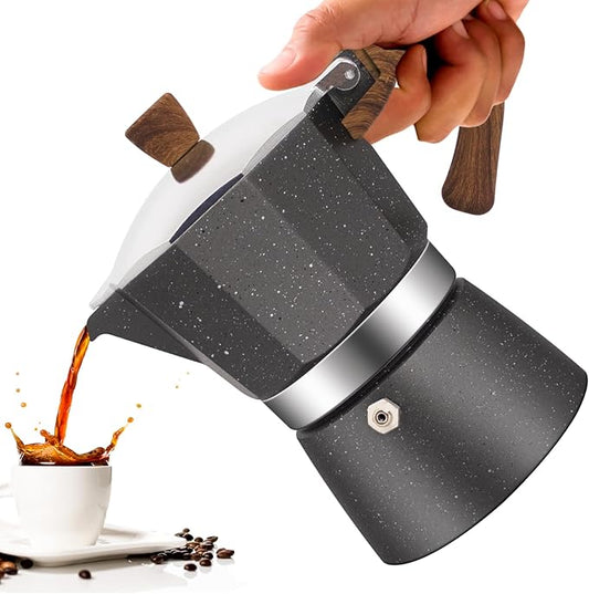 6 Cup Aluminum Moka Pot Classic Stovetop Espresso Coffee Maker 300ml 10oz Coffeemaker Percolator Mocha Pot Greca Coffee Maker Cafe Makers for Italian and Cuban Café Brewing Gray