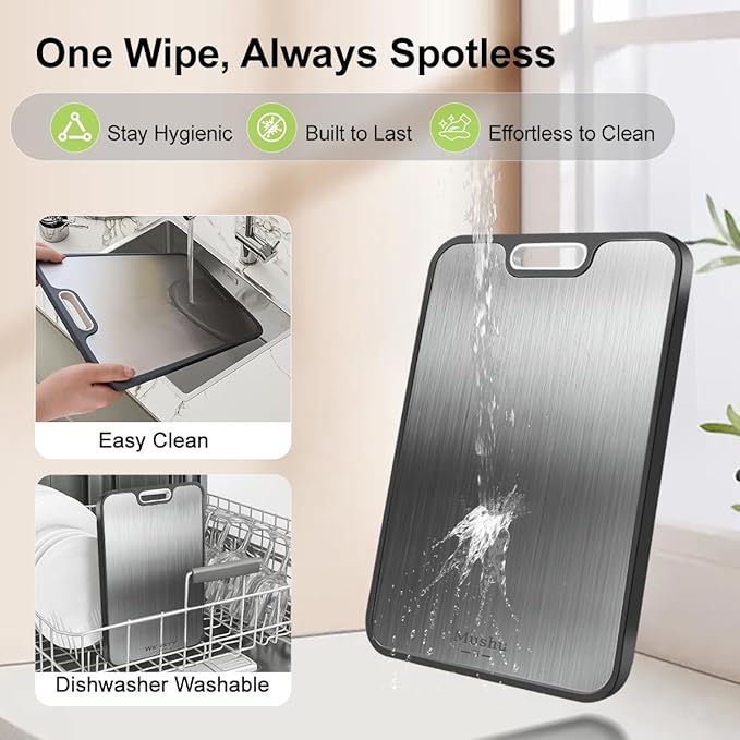 Titanium Cutting Board for Kitchen, Cutting Board Double Sided Food Grade, Pure Titanium/PP,Chopping Board for Meat Vegetable Fruit,Easy to Clean,Kitchen Gifts(16''x11'')