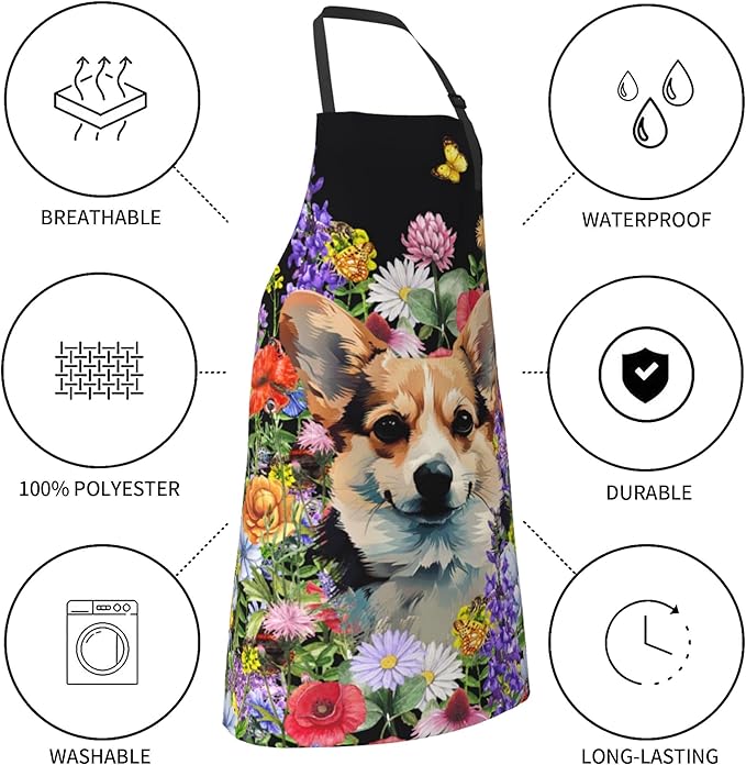 Apron with Pockets Aprons for Women Men Kitchen Chef Apron for Cooking Gardening Server Waitress Painting