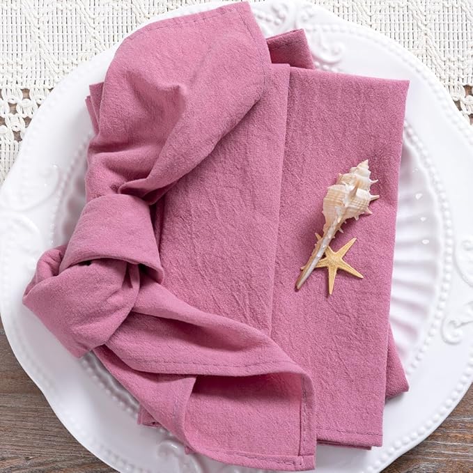 MLMC 4 Pack Mauve Pink Cloth Napkins Rustic Washable Cotton Linen Napkins Set of 4 17"x17" Reusable Dinner Napkins Cloth for Spring Easter Wedding Baby Shower Birthday Party Everyday Use