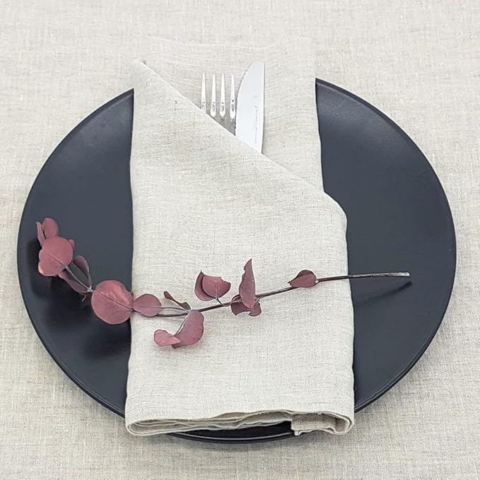 Marc Oliver Linen Cloth Napkins Natural, 20" x 20" Handsewn Hem. Stonewashed, Unbleached, Undyed. Washable, Reusable, Eco-Friendly Pure Flax Linen Napkin Set of 4 for Farmhouse, Dinner Table, Kitchen