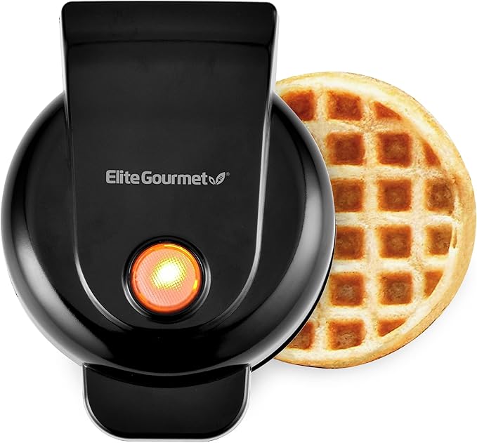 Elite Gourmet EWM013B Electric Nonstick Mini Waffle Maker with 5-inch cooking surface, Belgian Waffles, Compact Design, Hash Browns, Keto, Snacks, Sandwich, Eggs, Easy to Clean, Black