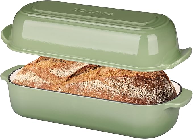 EDGING CASTING Enameled Cast Iron Loaf Pan with Lid, Bread pan, Dutch Oven Bread pan for Homemade Sourdough Bread Baking, 12.5x5.5 inch, 5qt, Pistachio Green