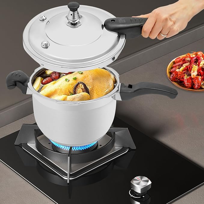 Bokknppo Stainless Steel Pressure Cooker Large Capacity 60Kpa Pressure Pot Explosion-proof Compound Bottom Pressure Canner with Pressure Limiting Valve for Gas Stove Induction Cooker (4L/1.06gal)