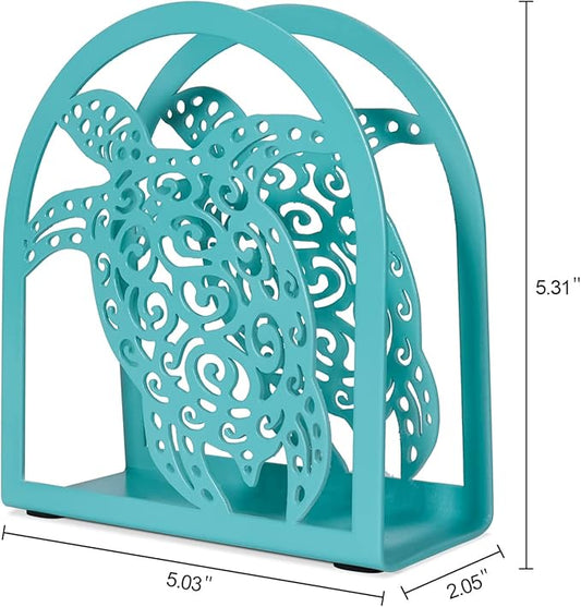 Coastal Sea Turtle Napkin Holder for Table - Teal Kithen Decor and Accessories, Ocean Decor for Bedroom Bathroom, Houserwarming Gifts for Women Turtle Lovers, Hollowed-out Craft Pattern, Metal