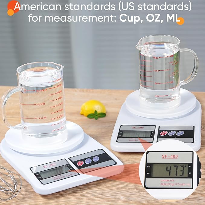77L 2 Cup Glass Measuring Cup with Handle, High Borosilicate Glass Measuring Cup with V-Shaped and Three Scales (Cup, OZ, ML), Glass Liquid Beaker with Silicone Base, Double-Sided Measure Scales