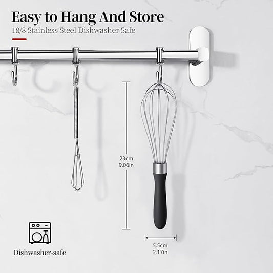 9.06in Kitchen Wire Whisk, 18/10 Stainless Steel Metal Balloon Wisk Heavy Duty Egg Beater whisker Hand Mixer for Cooking, Baking, Mixing, Stirring, Sauce, Flour, chocolate（Small, lnky Black）