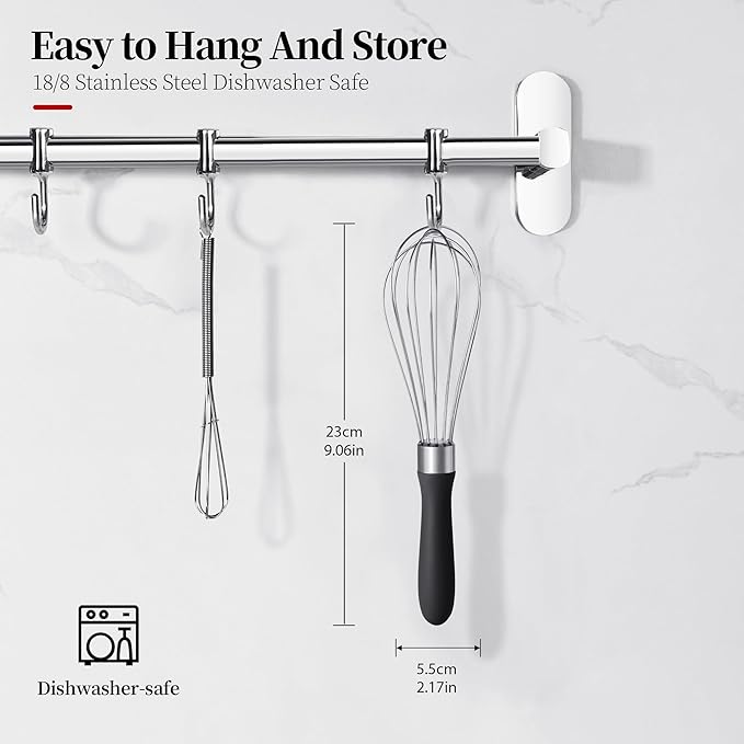 9.06 in Kitchen Wire Whisk, 18/10 Stainless Steel Metal Balloon Wisk Heavy Duty Egg Beater whisker Hand Mixer for Cooking, Baking, Mixing, Stirring, Sauce, Flour, chocolate（Small, Black）