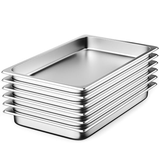 ZeroPone 6 Pack Hotel Pans Full Size 2.5" Deep Stainless Steel Steam Table Pan, 20.8" L x 12.8" W 22 Gauge Metal Commercial Catering Food Pans Anti Jam Food Storage Containers