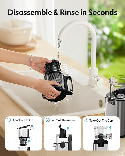 Cold Press Juicer Machines, EUHOMY 5.6" Wide Feed Chute Juicer Machines with 400W, Slow Masticating Juicer for Whole Fruits & Vegetables, High Juice Yield, Easy to clean, Black Stainless Steel