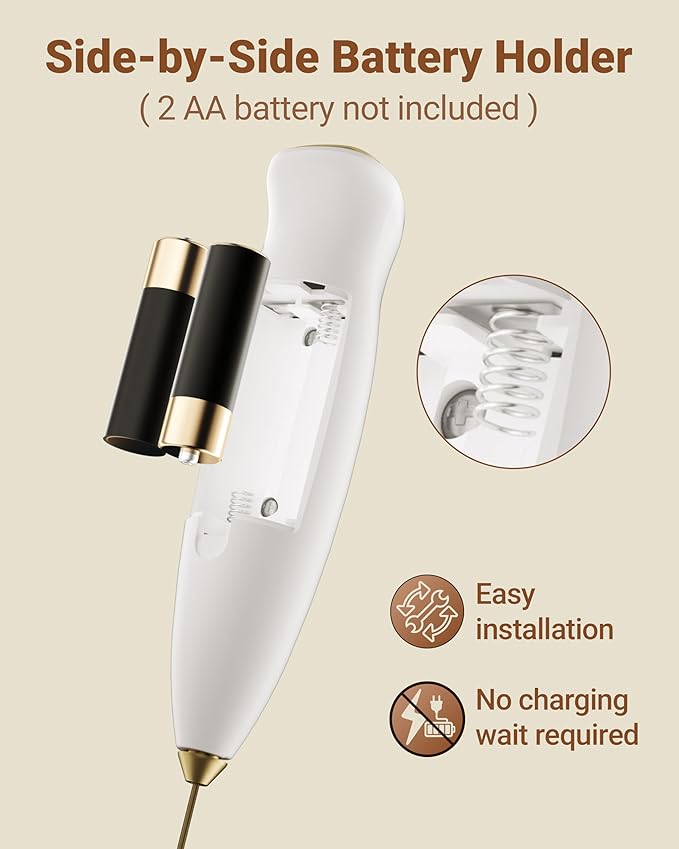 HeyLotie Milk Frother Handheld Frother Wand Drink Mixer Handheld Coffee Stirrers Electric Frother for Coffee Mixer Wand with 2 Whisk frother for protein powder coffee frother handheld-White/Gold
