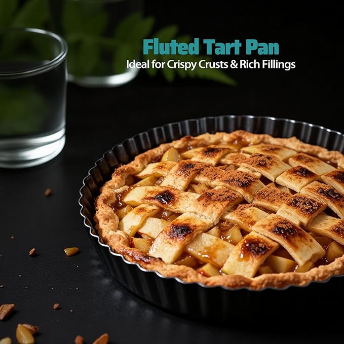 EPPARN Tart Pan 2 Pack, 9 Inch Non-Stick Carbon Steel Pie Pan, Tart Pans with Removable Bottom - Perfect Molds for Making Quiches, Brownies, and Fruit Tarts with Grooved Edges