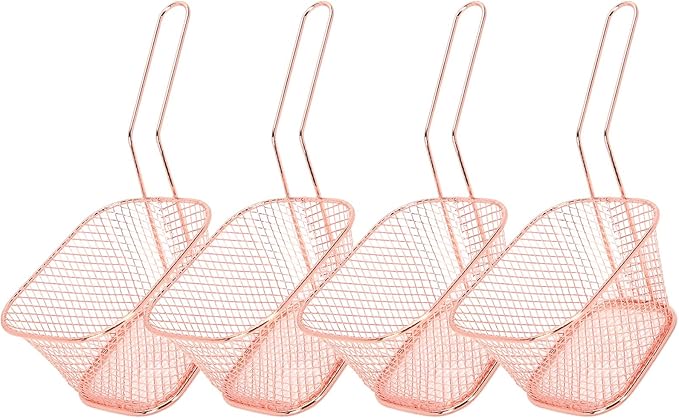 4Pcs Stainless Steel Frying Net Basket flexible design Cooking Strainer for French Fries Food Kitchen Tool(Rose gold)