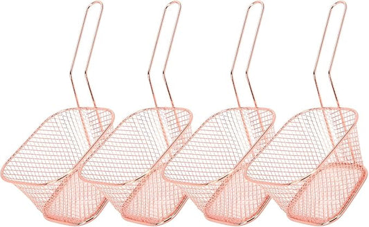 4Pcs Stainless Steel Frying Net Basket flexible design Cooking Strainer for French Fries Food Kitchen Tool(Rose gold)