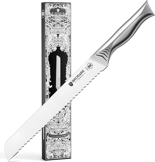 BRODARK Bread Knife - 10" Serrated Knife for Homemade Bread Sourdough - High Carbon Stainless Steel, One Piece Design, Sharp Serrated Edge for Even & Straight Slicing - NSF Certified, Shark Series