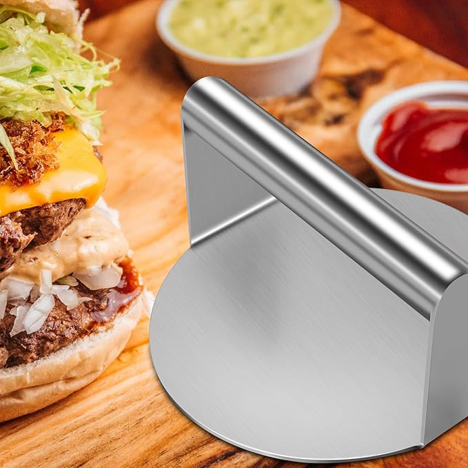 Burger Press Patty Maker,Stainless Steel Smash Burger Press With 100Pcs Parchment Papers,6.3inches Hamburger Smasher Tool,Burger Smasher for Griddle， Smashburger,Bacon,Ground Beef,Meat,Sausage