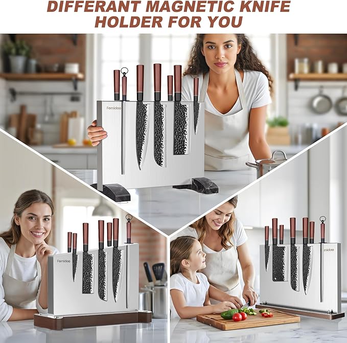 Magnetic Knife Block,Stainless Steel Magnetic Knife Holder Stand for Kitchen Counter,Strong Double Sided Magnet Knife Storage Rack
