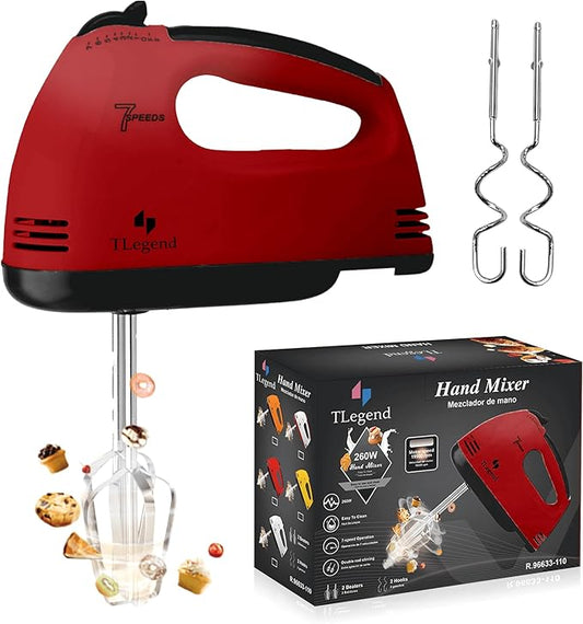 TechnoLegend Hand Mixer Electric Handheld – 7 Speed Ultra Power Electric Mixer Handheld (Red)