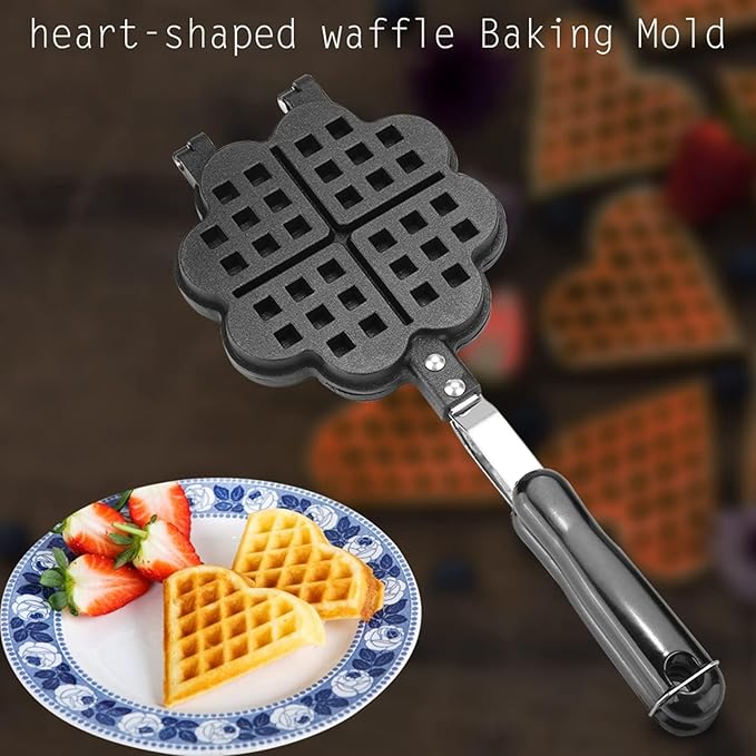 Heart Shape Waffle Maker for Stovetop, Non Stick Aluminum Campfire Waffle Iron with Detachable Handle, Portable Cookware for Outdoor Camping, RV and Home Kitchen