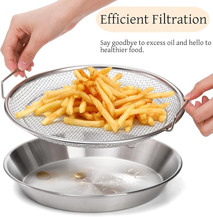 10.3" Kitchen Oil Filter Tray, Stainless Steel Air Fryer Mesh Pan, Draining Basket Accessories for Fried Food, Cooking Net Strainer Colander for Barbecue Grill Vegetable Dessert