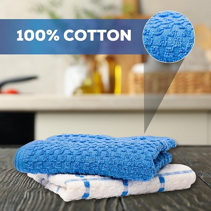 GOLD TEXTILES Kitchen Towels 144 Pack Premium 100% Cotton Dish Towels for Kitchen (15 x 25 Inches) Super Soft & Absorbent Kitchen Hand Towels for Drying Dishes, Cleaning - Reusable and Washable (Blue)