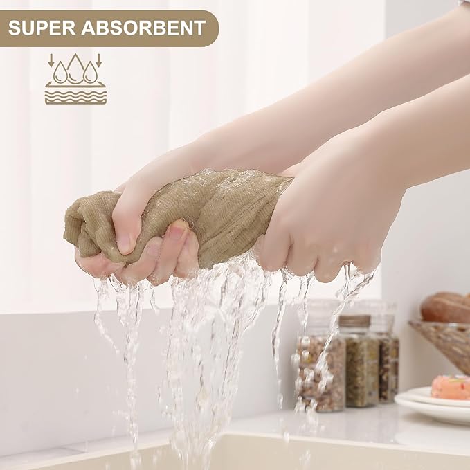 Homaxy 100% Cotton Kitchen Towels and Dishcloths Set, 12 x 12 & 15 x 25 Inches, Set of 8 Bulk Terry Cloth Dish Towels, Super Soft and Absorbent Hand Towel with Hanging Loop, Tan
