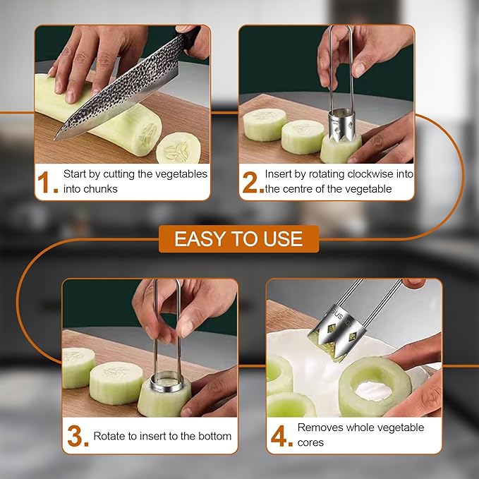 Red Bell Pepper Corer - Pepper, Pineapple, Pear, Apple Corer - 304 Stainless Steel, Rust Resistant, Designed for a Wide Range of Fruits and Vegetables - Easy to Clean