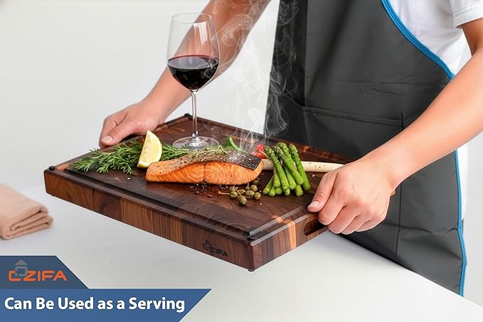 Cozifa American Black Walnut Wood Cutting Board 20"x15"x2"(Large and Thick) for Kitchen with Juice Groove, Inner Handles, End Grain Butcher Block Finished with Linseed Oil, Beeswax, Lemon Oil, Giftbox
