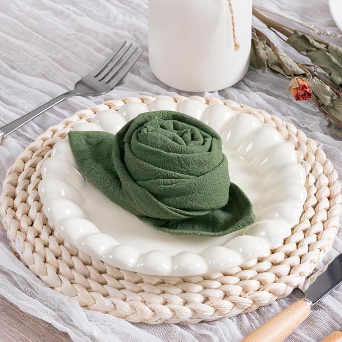 MLMC 8 Pack Olive Green Cloth Napkins Rustic Washable Cotton Linen Napkins Set of 8 17"x17" Reusable Dinner Napkins Cloth for Spring Wedding Party Gathering Decor