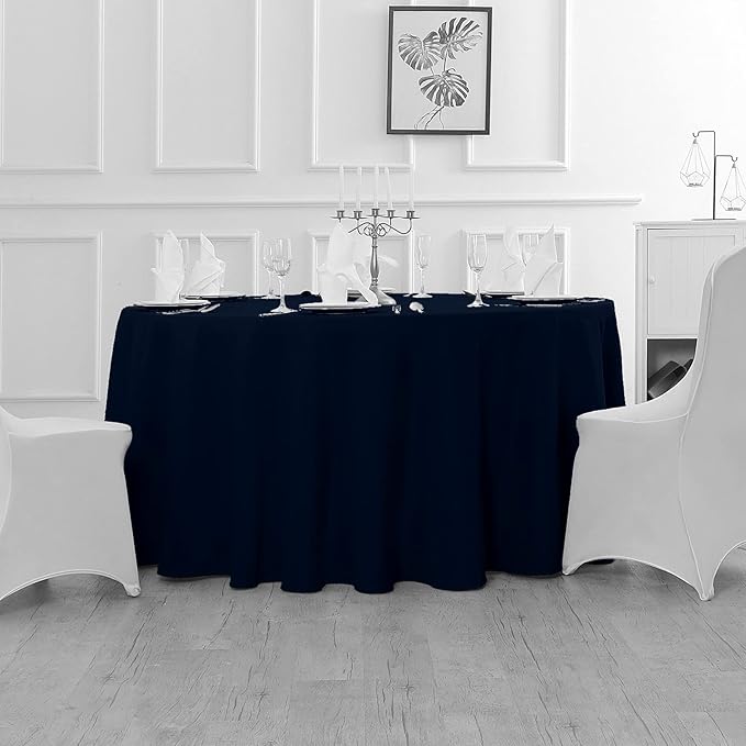 Fokitut 2 Pack Waterproof Round Tablecloth, 120 Inch, Stain Resistant and Wrinkle Polyester Table Cloth, Fabric Table Cover for Kitchen Dining, Wedding, Party, Holiday Dinner-Navy
