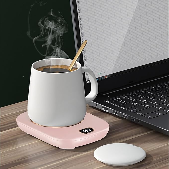 Electric Coffee Mug Warmer USB Wired Cup Warmer for Desk Wireless Milk Beverage Cup Heater Heating Plat with 3 Temperature Setting for Home Office (Pink)