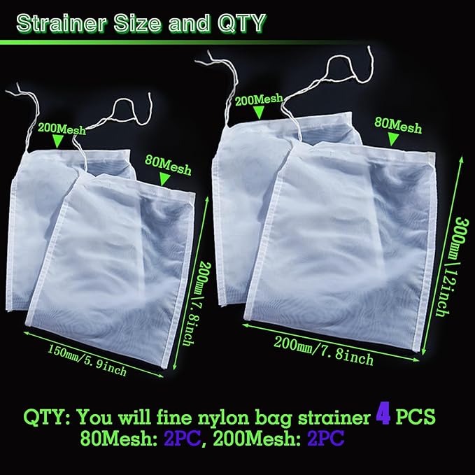4PCS Cloths Strainer,Food Grade Nylon Nut Bag Strainer,Reusable Cold Brew Coffee Cheese Cloths Strainer for Straining Fruit Juice,Nut Milk,Doufu,Coffee,Soup Etc (Bag strainer)