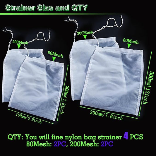 4PCS Cloths Strainer,Food Grade Nylon Nut Bag Strainer,Reusable Cold Brew Coffee Cheese Cloths Strainer for Straining Fruit Juice,Nut Milk,Doufu,Coffee,Soup Etc (Bag strainer)