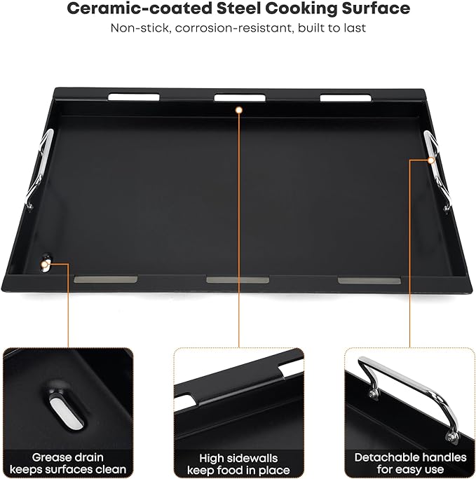 Stanbroil Full Size Griddle Insert for Weber Spirit 200 Series 2-Burner Gas Grills, Ceramic Coated Nonstick Flat Top Griddle for Weber Spirit I & II 200 Series Gas Grill, Black