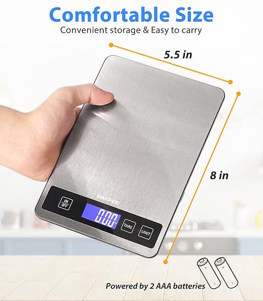 Food Scale - 15kg/33lb Digital Kitchen Scale with Full-View LCD Display, Grams and Ounces, Easy Clean Stainless Steel, 6 Units with Tare Function, Precise for Baking, Cooking & Meal Prep, Grey