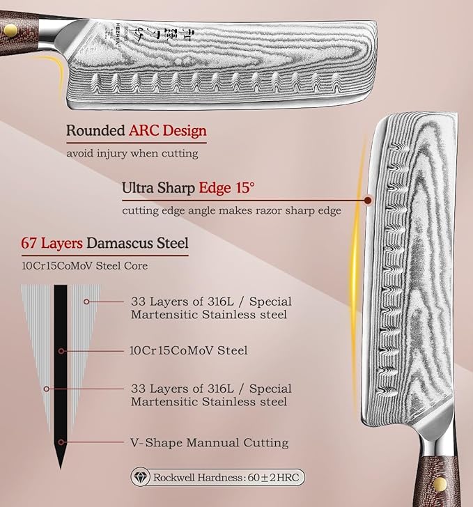 HEZHEN Nakiri Knife,7.4 Inches, 67 Layers Damascus Steel Japanese Vegetable Knife for Professional Chefs and Home, Micarta Handle,Gift Ready