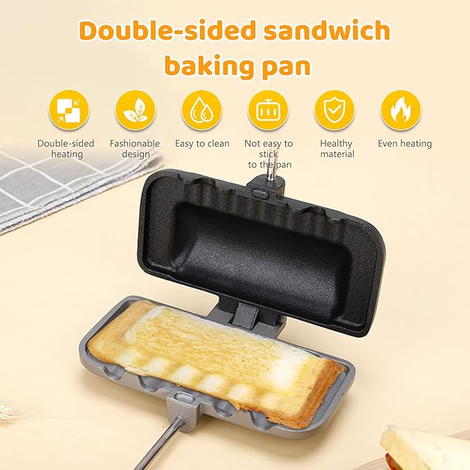 Longzhuo Double-Sided Removable Sandwich Baking Pan, Non Stick Frying Pan, Grilled Cheese Maker,Flip Grill Pan, Sandwich Baking Tray for Pancakes, Omelets, and Hot Dog Toast